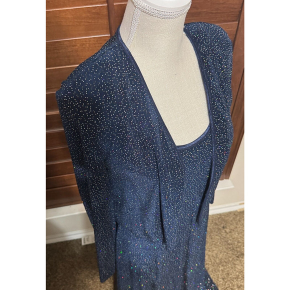 Vintage Rabbit Designs Dress Sz 12 Navy Blue Glitter Formal Glam 2 pc event 90s - Picture 4 of 11